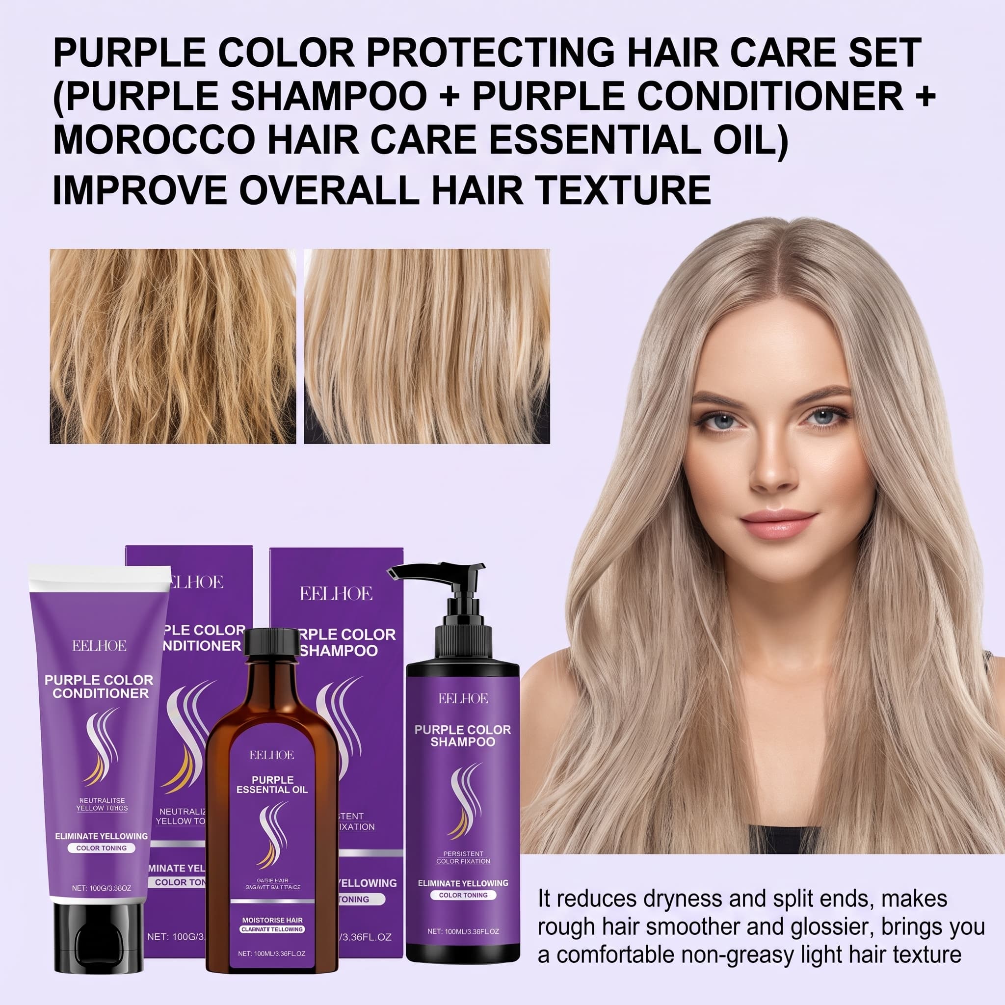 Hair Care Serum - Mor Şampuan Seti, Saç Kremi, Saç