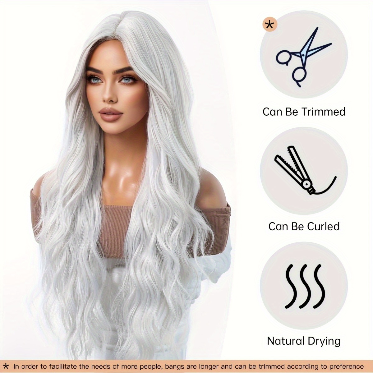 Hair Care For Wavy Hair - Anxin Marka Sentetik Elyaf Peruk: Gümüş-Beyaz